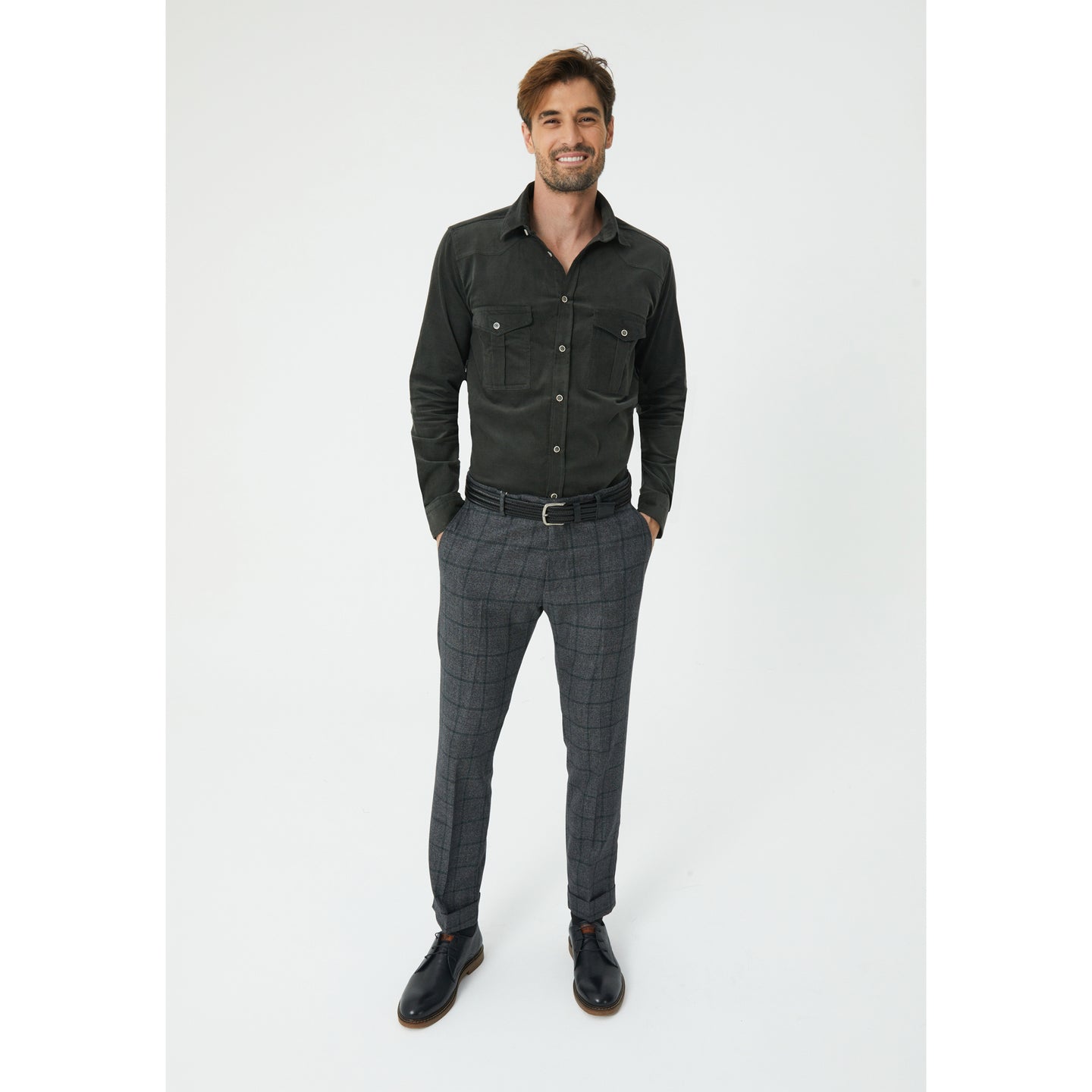 Anthracite Checkered Wool Blend Trousers